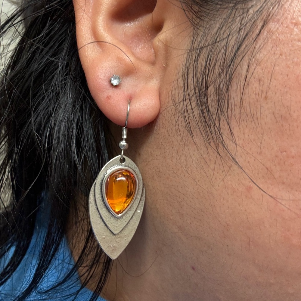 Elegant Silver and Orange Teardrop Earrings